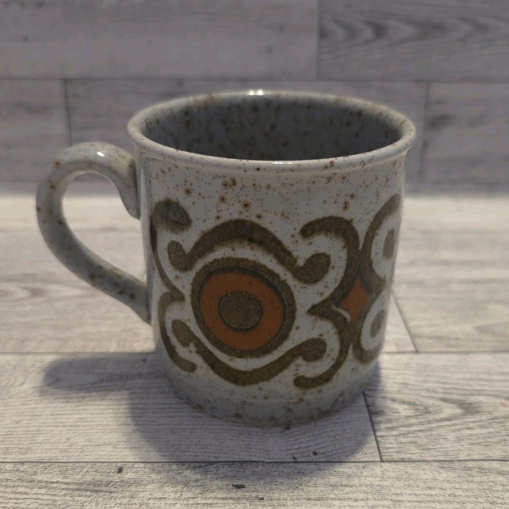 Retro‎ Speckled Teacup with brown and orange decoration Mug Cup Coffee